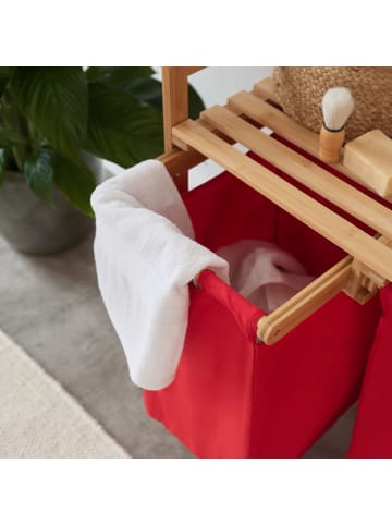 Lumaland Wäschekorb Bambus 73x64x33cm rot 2 Wäschesäcke ausziehbar rot