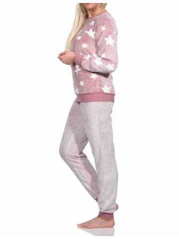 NORMANN langarm Schlafanzug Bündchen Sterne Coralfleece - 76762 in rosa