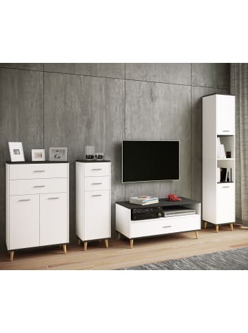 VCM  Holz Kommode Sideboard Anrichte Lindas in Weiß / Anthrazit