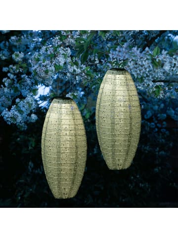 MARELIDA 2x LED Solar Lampion oval mit Blumenmuster H: 40cm in grün