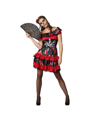 tectake Skelettfrau/Knochenkleid, Inkl. Rosenspange und stilechtem Fächer