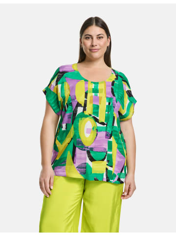 SAMOON Bluse Kurzarm in Lemon Green gemustert