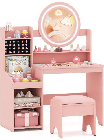 COSTWAY Kinder Schminktisch Set mit Beleuchtung ab 3 Jahren in Rosa