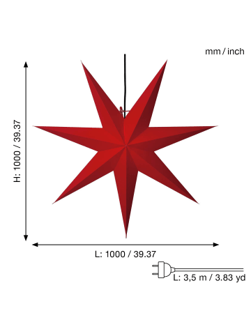 STAR Trading Papierstern Leuchte Rozen, groß, rot, Ø 100cm in Silber