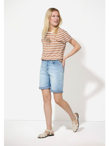 More & More Streifenshirt Paillettenpalme in regular stripes offwhite and clay brown