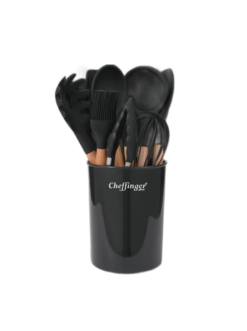 Cheffinger 12-tlg Küchenhelfer-Set mit Holzgriffen in Schwarz