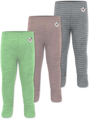 Normani Outdoor Sports 3er Pack Baby Merino Unterhose mit Füßen in Grau/Rosa/Grün