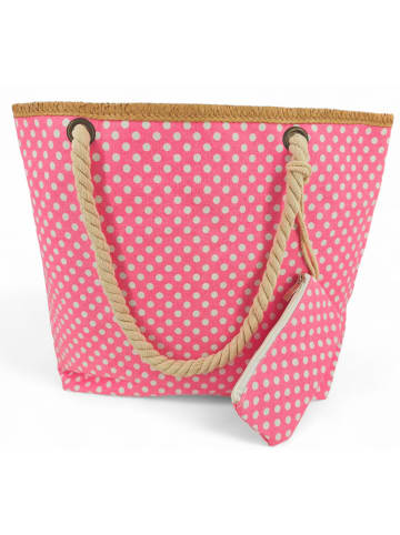 styleBREAKER Strandtasche in Neonpink-Weiß