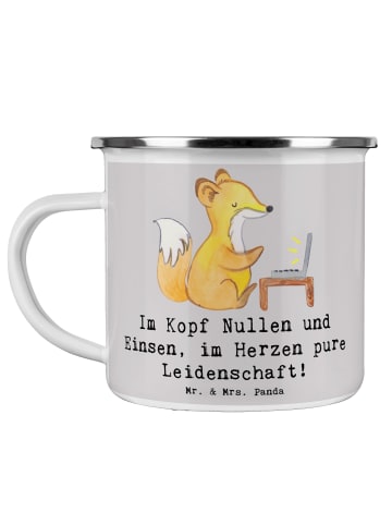 Mr. & Mrs. Panda Camping Emaille Tasse Programmierer Herz mit Sp... in Grau Pastell