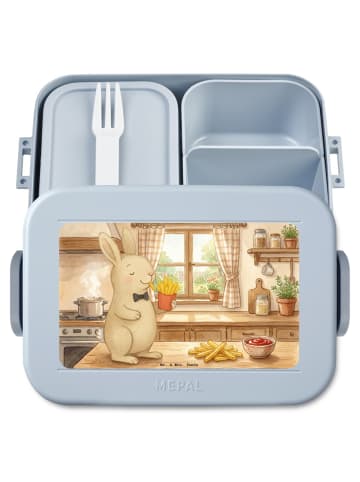 Mr. & Mrs. Panda Brotdose Hase Pommes Design ohne Spruch in Blau Pastell