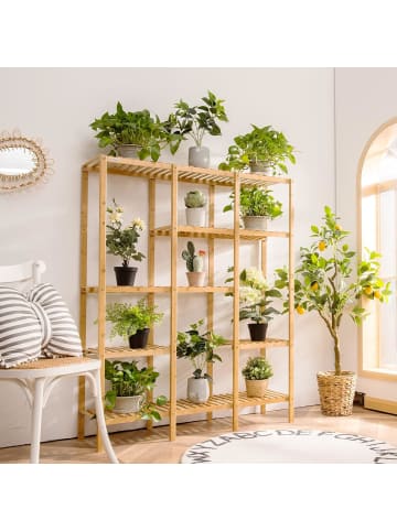 COSTWAY Pflanzenregal Bambus 114 x 31 x 141 cm in Hellbraun