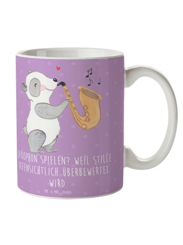 Mr. & Mrs. Panda Kaffeebecher Saxophon Leidenschaft mit Spruch in Lavendeltraum