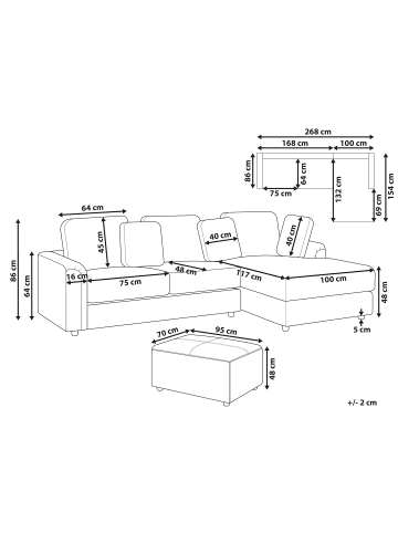 Beliani 2-tlg 4-Sitzer Sofa KOHLO in Beige/Schwarz linksseitig
