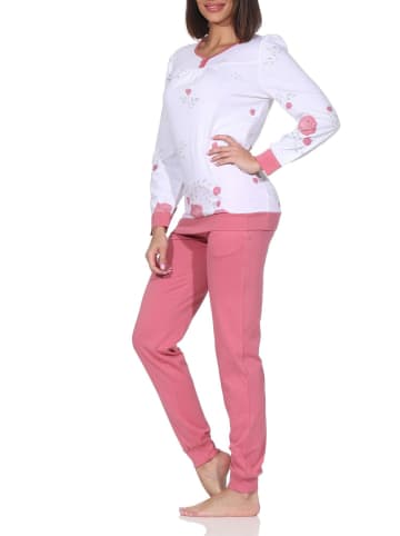NORMANN Langarm Schlafanzug Pyjama Bündchen in rosa