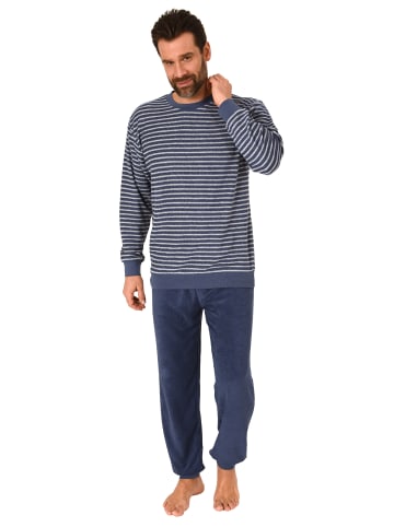 NORMANN Frottee Schlafanzug lang Pyjama RingelMuster in blau