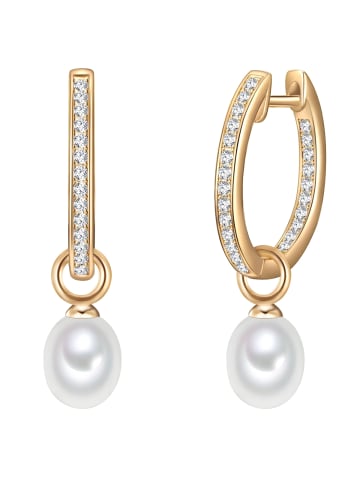 Valero Pearls Ohrringe aus Sterling Silber mit Zirkonia Süßwasser-Zuchtperle in gelbgold