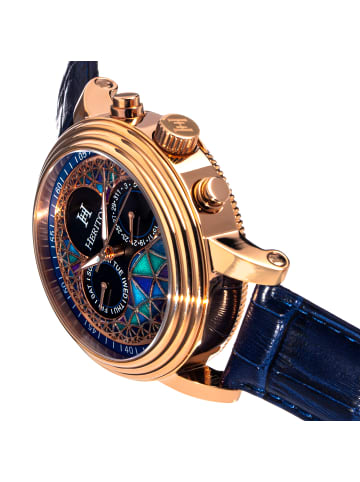 Heritor Legacy-Armbanduhr mit Lederarmband in Rose Gold/Blue