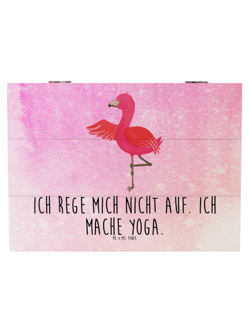 Mr. & Mrs. Panda Holzkiste Flamingo Yoga mit Spruch in Aquarell Pink