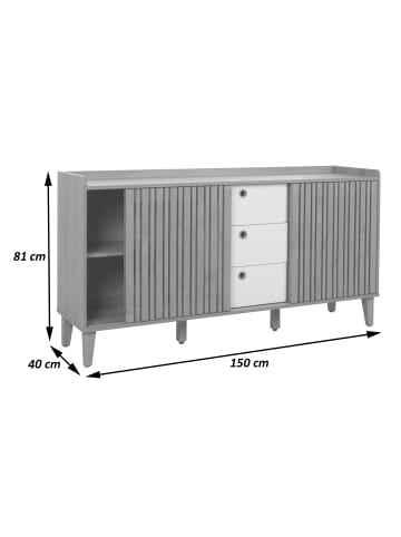 MCW Sideboard M48, Walnuss-Optik, Schubladen dunkelgrau