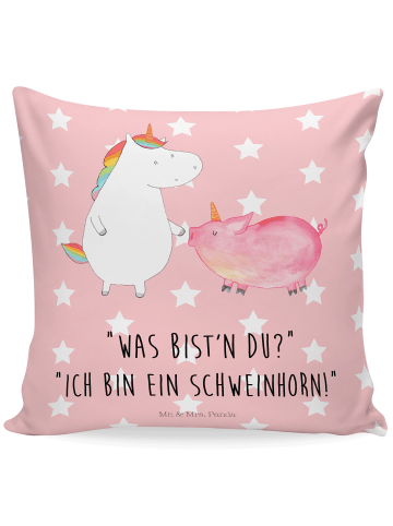Mr. & Mrs. Panda Kissen 40x40 Einhorn Schwein mit Spruch in Rot Pastell
