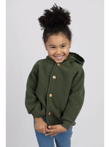 Kinderhaus Blaubär Baby Kapuzenjacke mit Holzknöpfen & Mulltuch Blaubaer in Schilf Melange