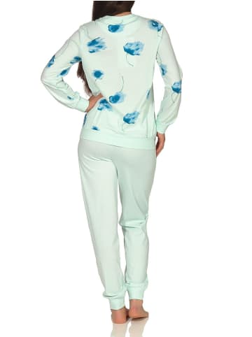 NORMANN Pyjama Schlafanzug langarm Bündchen und Blumenprint - 48680 in helltürkis