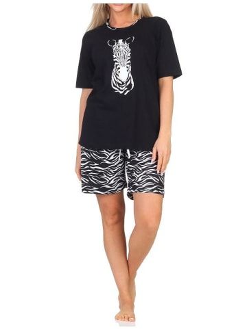 NORMANN Kurzarm Schlafanzug Pyjama Shorty Tiermotiv - 85169 in schwarz