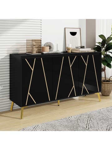 ABRIHOME 3-türig griffloses Sideboard für Esszimmer, Wohnzimmer, Küche in Schwarz