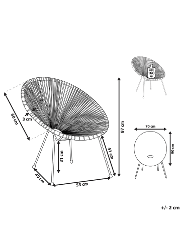 Beliani Cocktailsessel ACAPULCO II in Grau/Schwarz - (W) 70 x (H) 87 x (L) 90 cm