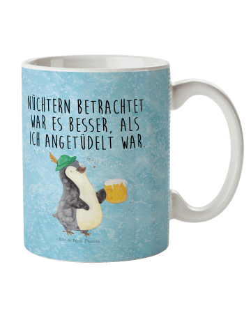 Mr. & Mrs. Panda Trinkbecher Pinguin Bier mit Spruch in Eisblau
