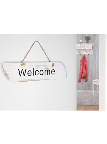 MCW Wandschild Welcome im Shabby-Look, Weiß