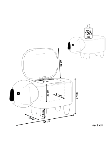 Beliani Tierhocker COALA in Grau/Braun - (W) 32 x (H) 37 x (L) 61 cm