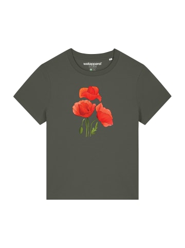 wat? Apparel T-Shirt Poppy Flowers in Khaki