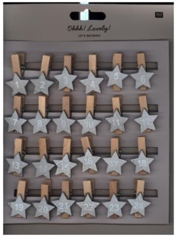 Rico Design Nonbook - Adventskalender Clips mit Stern, Holz, silber