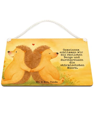 Mr. & Mrs. Panda Deko Schild Igel händchenhaltend Design mit Spruch in Weiß