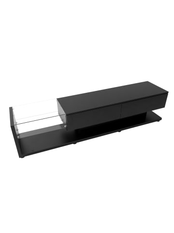 ABRIHOME TV Schrank in Hochglanz Weiß mit Glastrennwänden und LED Beleuchtung