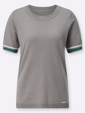 WITT WEIDEN Rundhals-Pullover in steingrau-weiß-geringelt