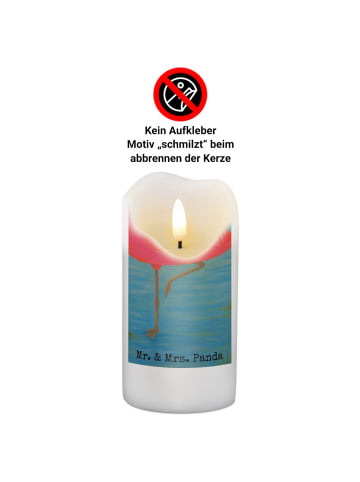 Mr. & Mrs. Panda Stumpenkerze Flamingo Classic Design mit Spruch in Weiß