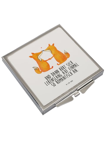 Mr. & Mrs. Panda Handtaschenspiegel quadratisch Füchse Liebe mit... in Weiß