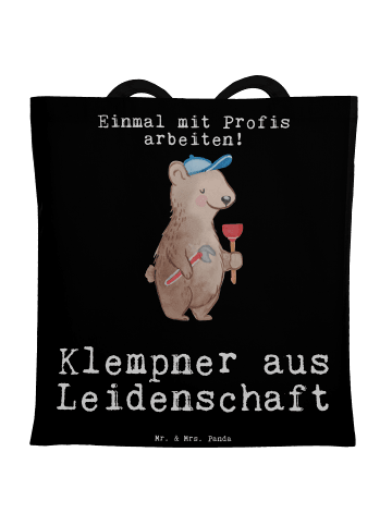 Mr. & Mrs. Panda Shopping Tasche Klempner Leidenschaft mit Spruch in Schwarz