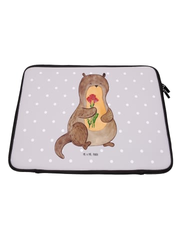Mr. & Mrs. Panda Laptophülle Otter Blumenstrauß ohne Spruch in Grau Pastell