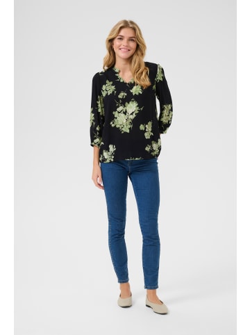 Kaffe Langarm-Bluse KAedita in Black / Green Flower Print