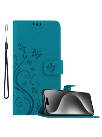 cadorabo Hülle für Apple iPhone 15 PRO Blumen Design in FLORAL BLAU