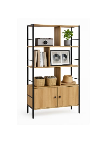 relaxdays Bücherregal in Natur/ Schwarz - (B)74 x (H)154,5 x (T)30 cm