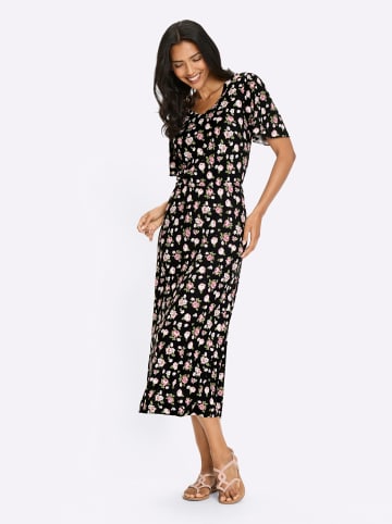 Sieh an! Jerseykleid in schwarz-altrosa-bedruckt
