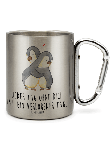 Mr. & Mrs. Panda Thermotasse Pinguine Kuscheln mit Spruch in Silber