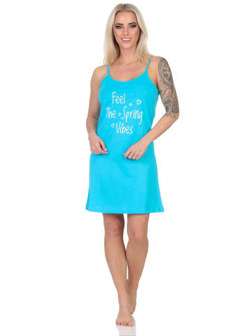 NORMANN Spaghetti Nachthemd Neglige Frontprint - 85914 in hellblau