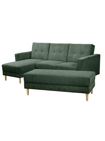 58 aufm Kessel FUNKTIONSSOFA mit Hocker Kattie Cordstoff dunkelgrün