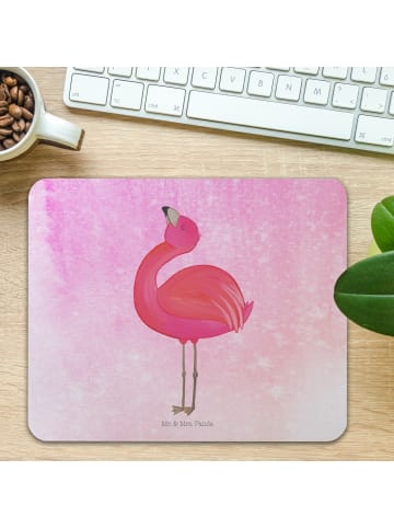 Mr. & Mrs. Panda Mauspad Flamingo Stolz ohne Spruch in Aquarell Pink