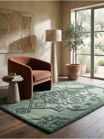 KADIMA DESIGN TINGIR Schlafzimmerteppich 140x200 Blau Wolle Vintage Orient in Blau